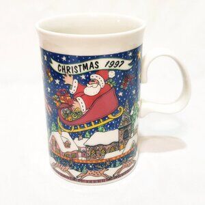 Christmas Santa Sleigh Reindeer Village 1997 Coffee Mug 8 oz Dayton Hudsons